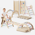 4-in-1 Montessori-Kletterset: Pikler-Dreieck, Kletterbogen, Rutschbrett und Kissen für Kleinkinder (1–3 Jahre) – Pastell